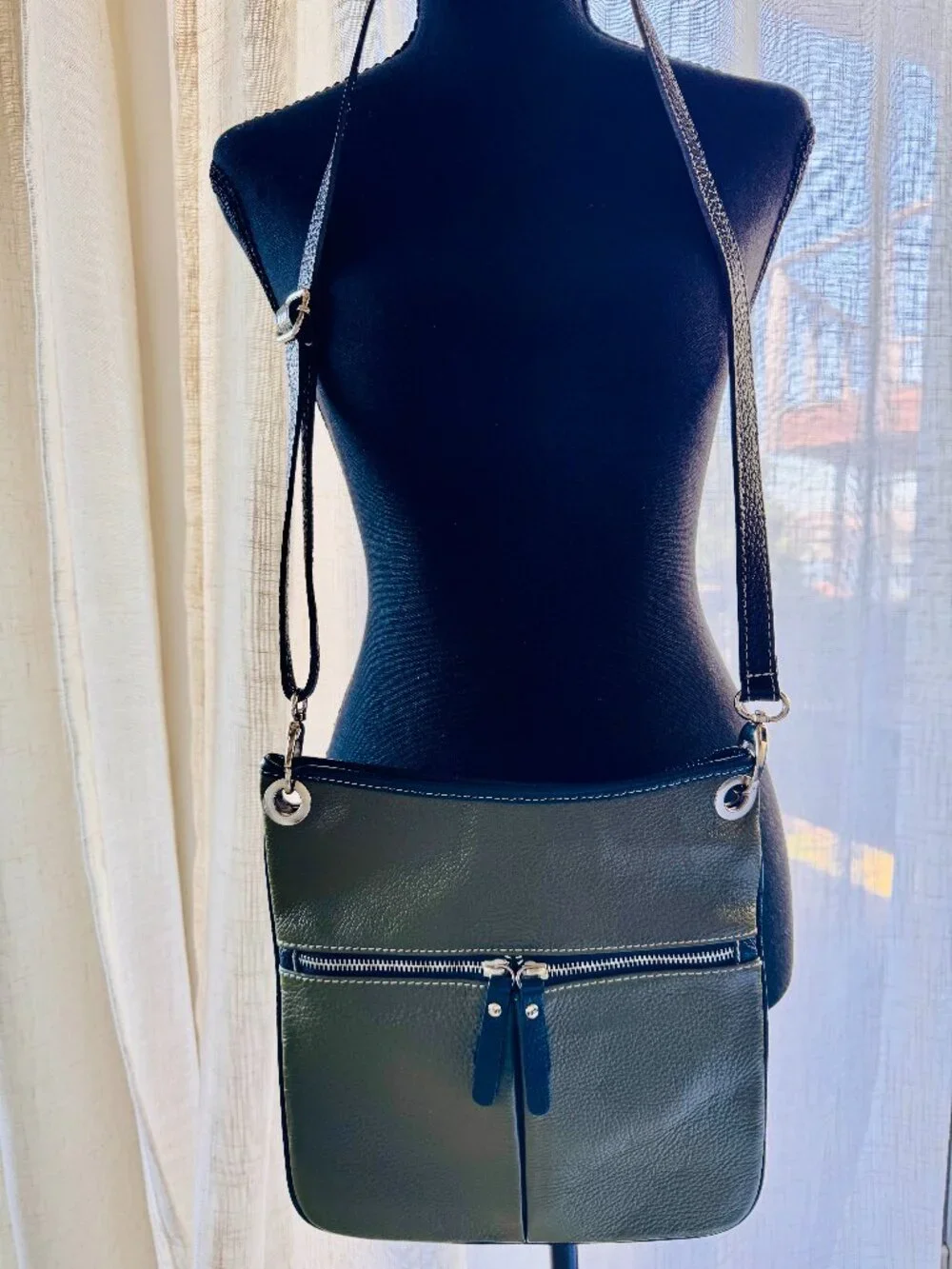 Rosier Marant | Leather Crossbody | Olive Green & Grey Premium Bicolor Pebbled